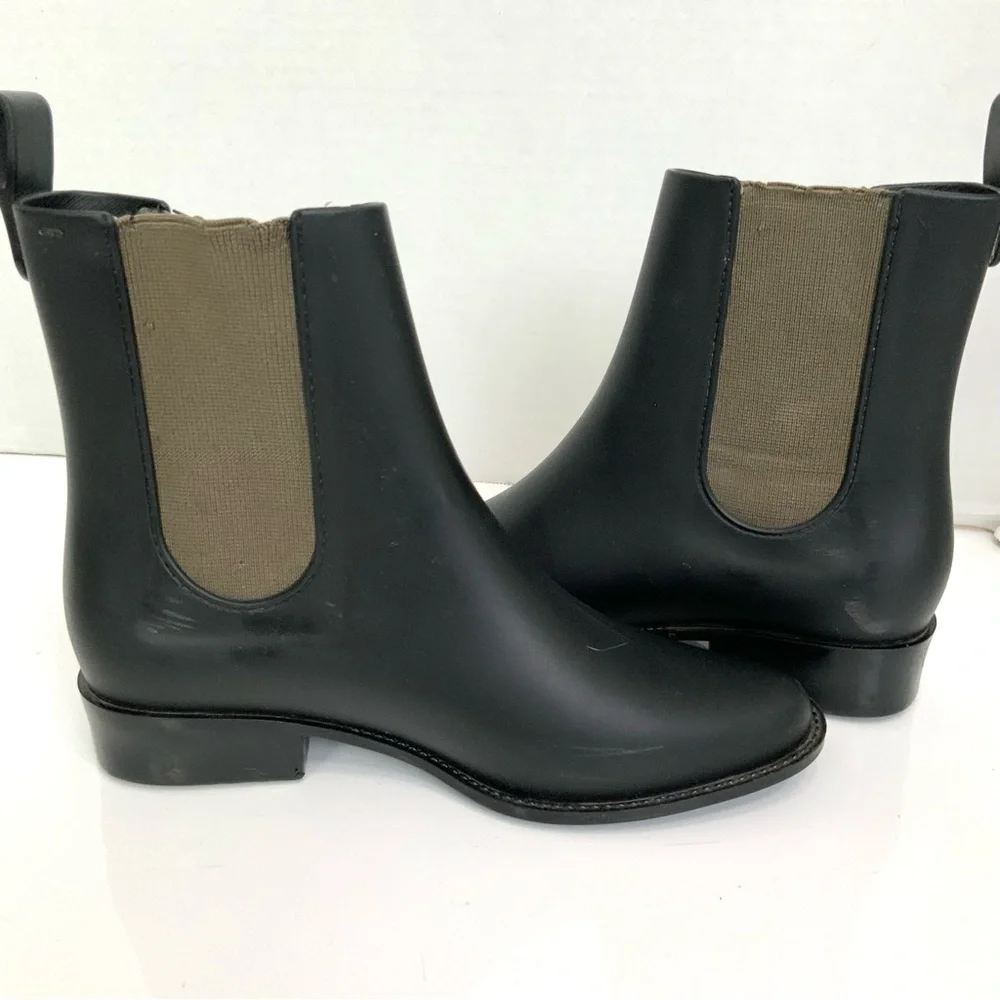 Melissa Sz 6 Black Olive Green Rain‎ Boots Chelsea Rubber Ankle Boots